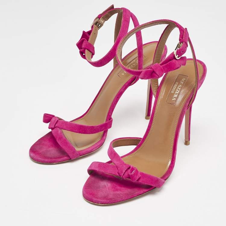 Pre Owned Aquazzura Pink Suede Disco Ankle Strap Sandals Size 40.5