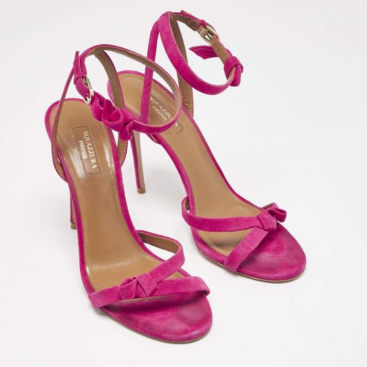 Pre Owned Aquazzura Pink Suede Disco Ankle Strap Sandals Size 40.5