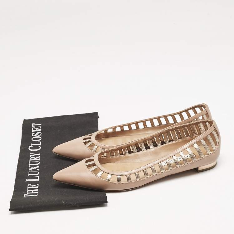 Pre Owned Aquazzura Beige Leather Le Parisien Pointed Toe Ballet Flats Size 38