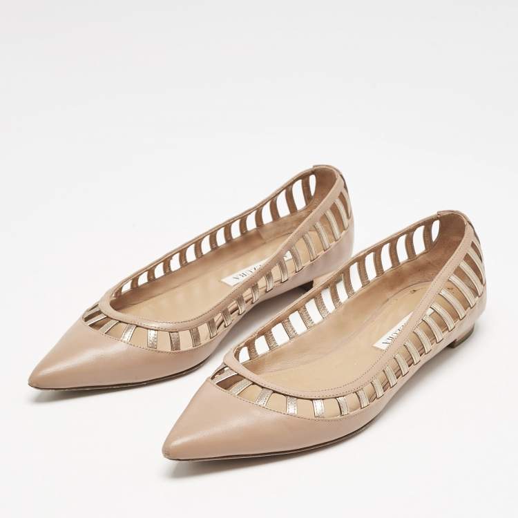 Pre Owned Aquazzura Beige Leather Le Parisien Pointed Toe Ballet Flats Size 38