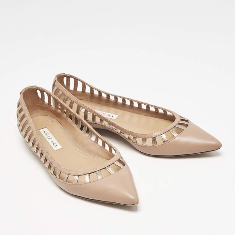 Pre Owned Aquazzura Beige Leather Le Parisien Pointed Toe Ballet Flats Size 38
