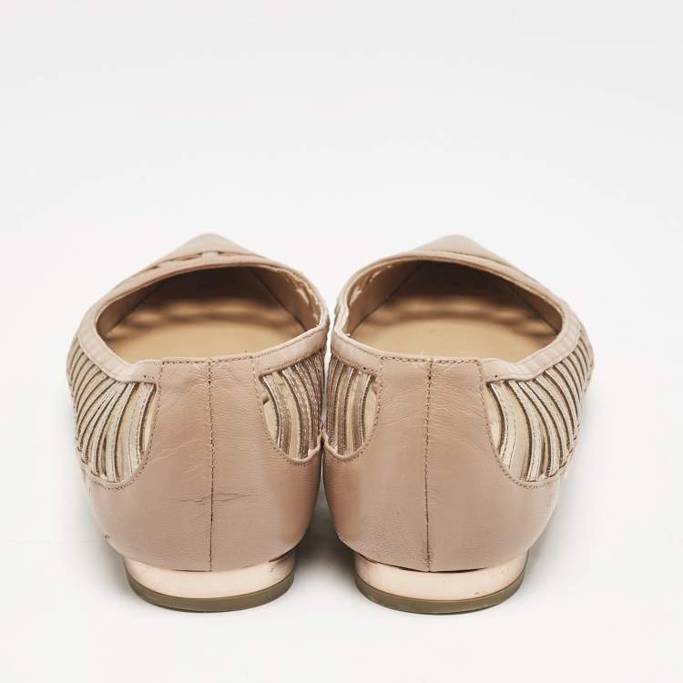Pre Owned Aquazzura Beige Leather Le Parisien Pointed Toe Ballet Flats Size 38