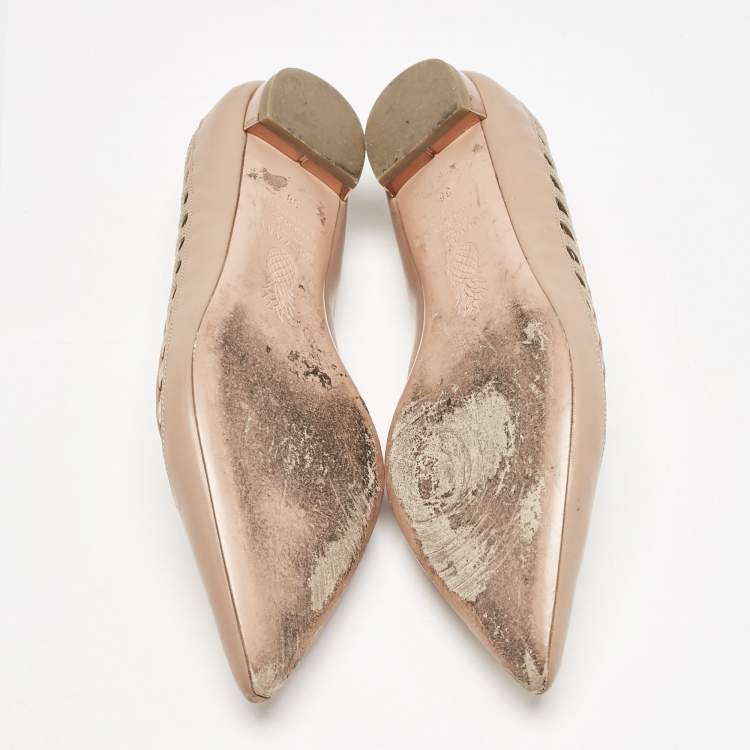Pre Owned Aquazzura Beige Leather Le Parisien Pointed Toe Ballet Flats Size 38