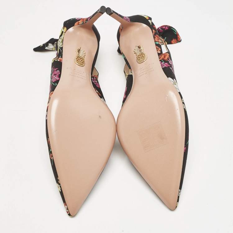 Pre Owned Aquazzura Multicolor Floral Print Fabric Bow Tie Pumps Size 39