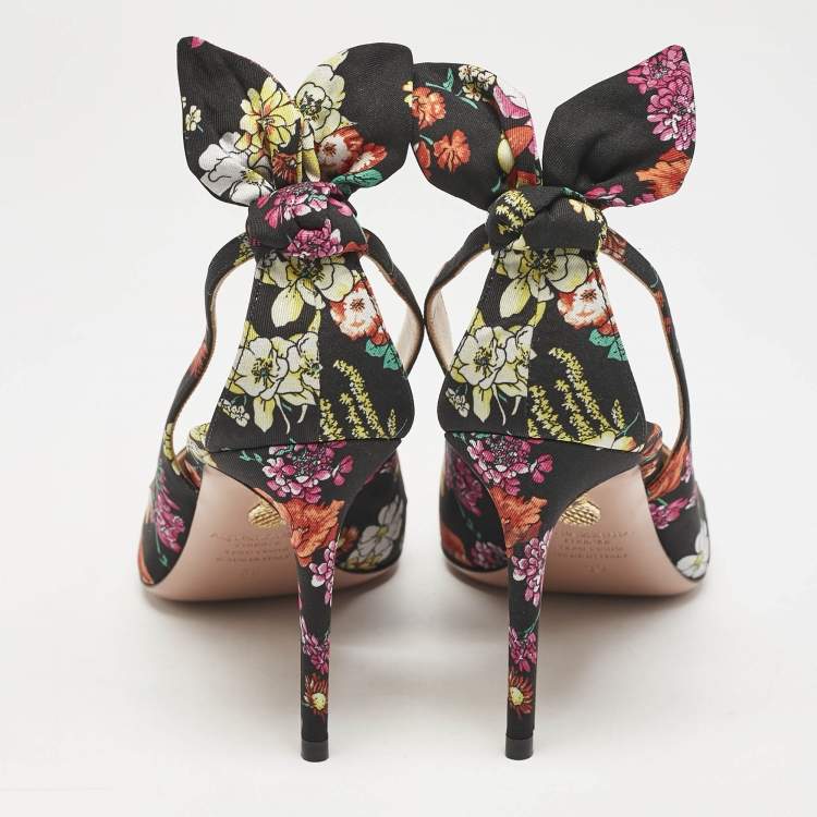 Pre Owned Aquazzura Multicolor Floral Print Fabric Bow Tie Pumps Size 39