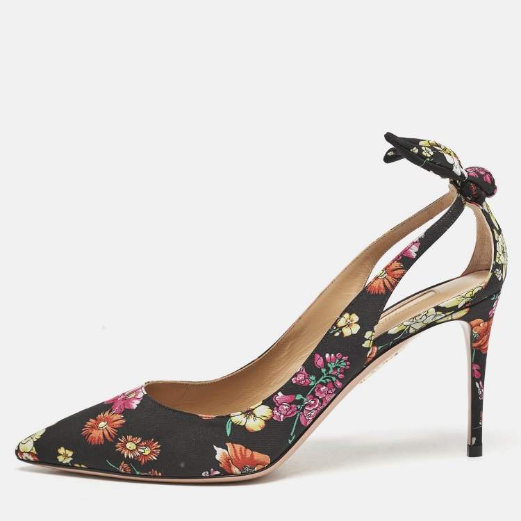 Pre Owned Aquazzura Multicolor Floral Print Fabric Bow Tie Pumps Size 39