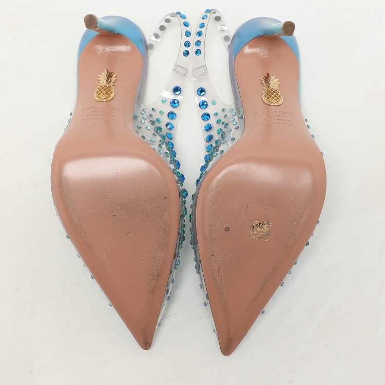 Pre Owned Aquazzura Transparent PVC Crystal Embellished Slingback Pumps Size 37