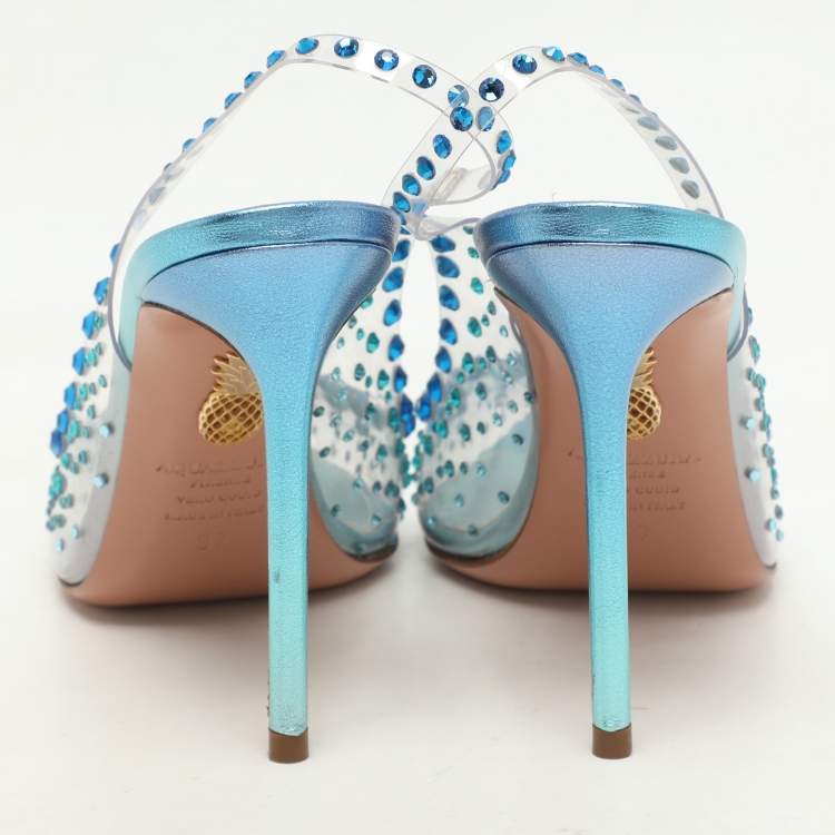 Pre Owned Aquazzura Transparent PVC Crystal Embellished Slingback Pumps Size 37