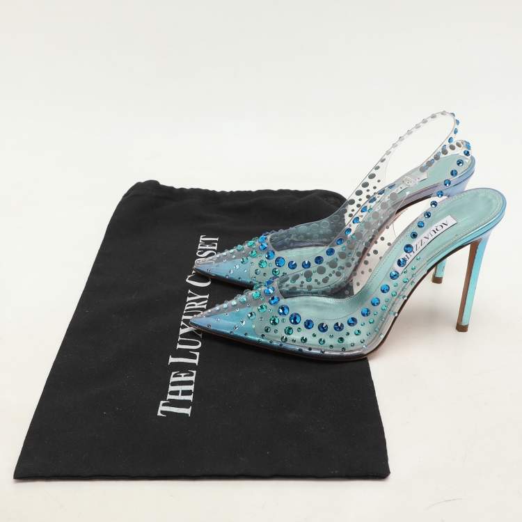 Pre Owned Aquazzura Transparent PVC Crystal Embellished Slingback Pumps Size 37