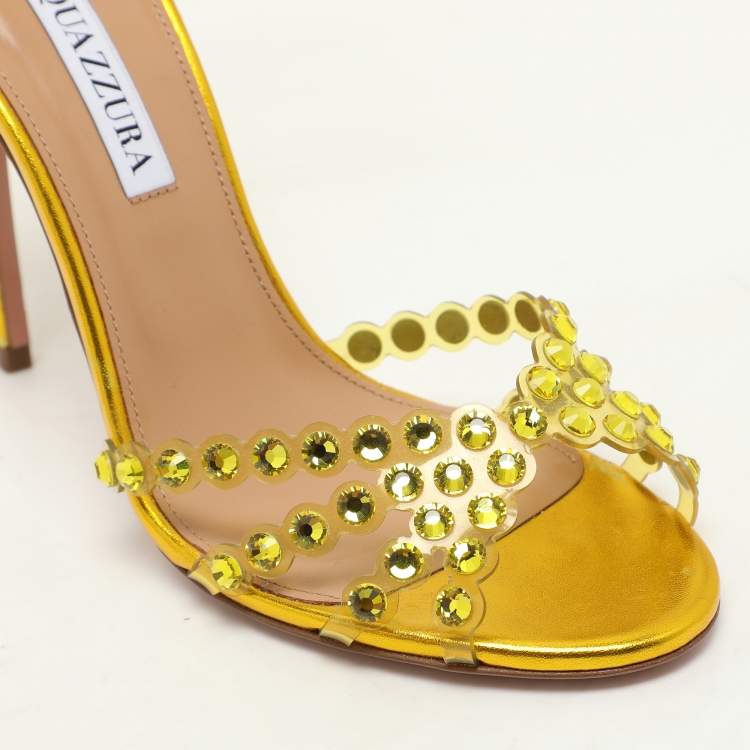 Pre Owned Aquazzura Green PVC Tequila Ankle Strap Sandals Size 37