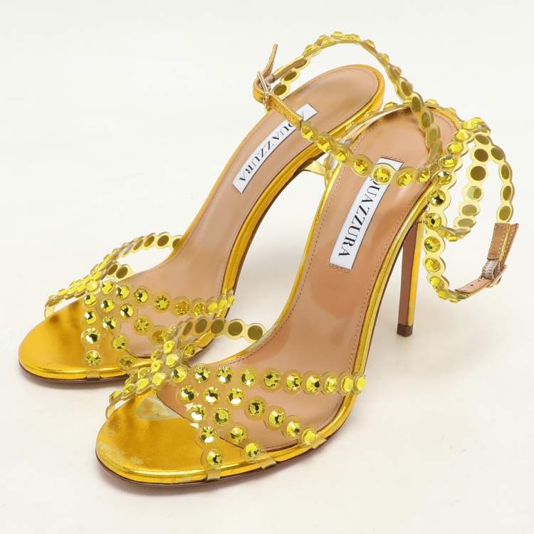 Pre Owned Aquazzura Green PVC Tequila Ankle Strap Sandals Size 37