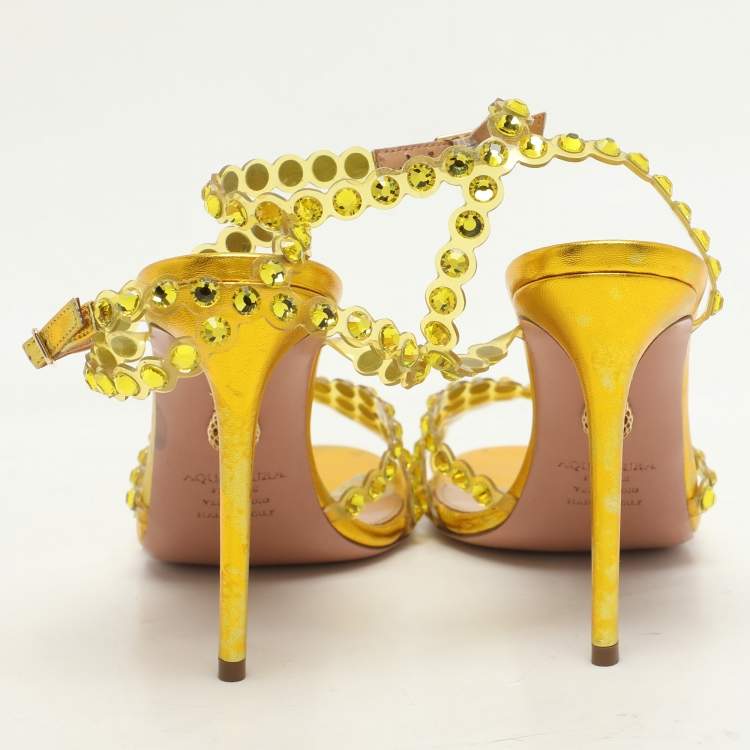 Pre Owned Aquazzura Green PVC Tequila Ankle Strap Sandals Size 37