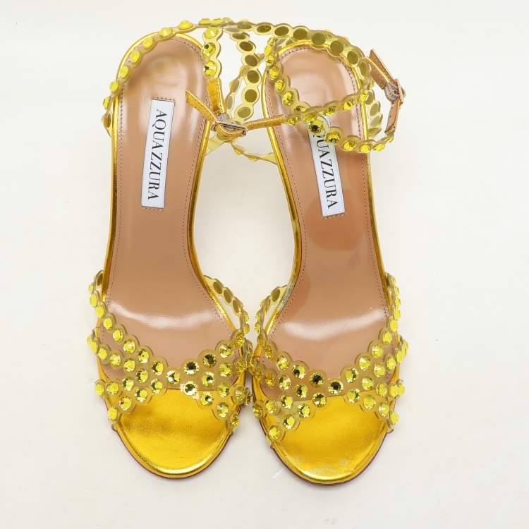 Pre Owned Aquazzura Green PVC Tequila Ankle Strap Sandals Size 37