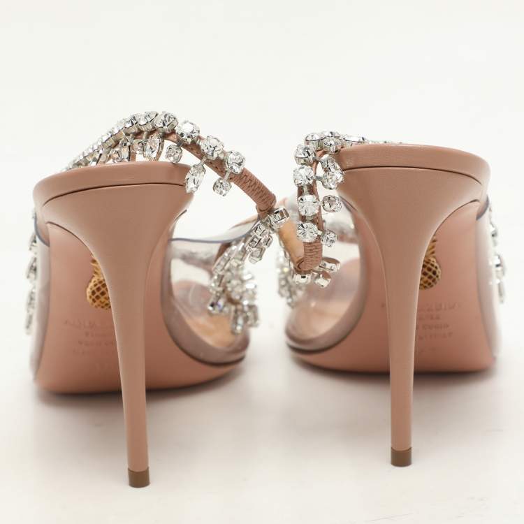 Pre Owned Aquazzura Transparent/Beige Leather and PVC Temptation Pumps Size 37.5