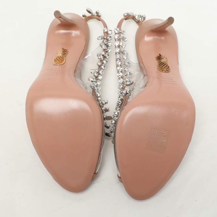 Pre Owned Aquazzura Transparent/Beige Leather and PVC Temptation Pumps Size 37.5