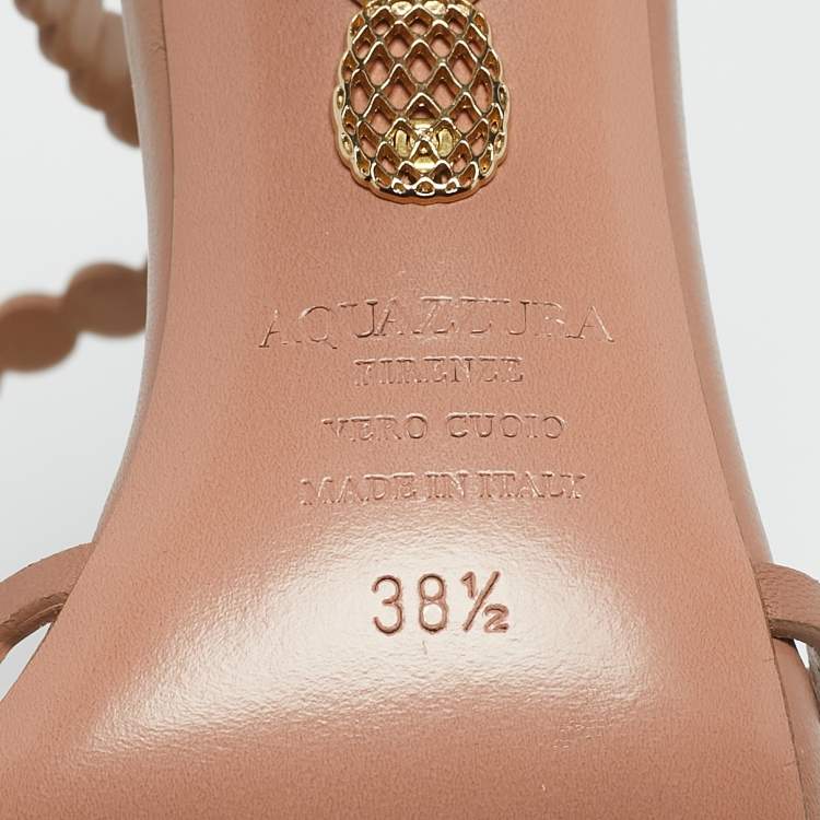 Pre Owned Aquazzura Pink Leather Crystal Embellished Tequila Sandals Size 38.5