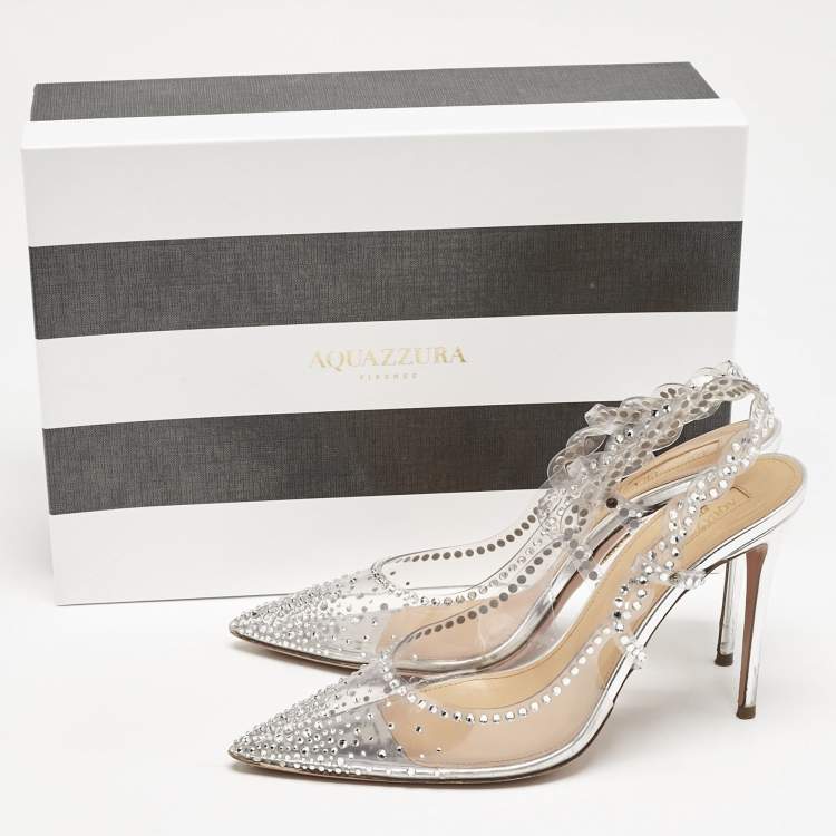 Pre Owned Aquazzura Transparent PVC Crystal Embellished Heaven Slingback Pumps Size 38