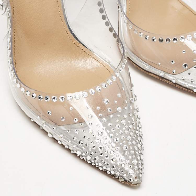 Pre Owned Aquazzura Transparent PVC Crystal Embellished Heaven Slingback Pumps Size 38
