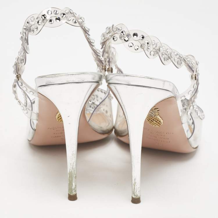 Pre Owned Aquazzura Transparent PVC Crystal Embellished Heaven Slingback Pumps Size 38