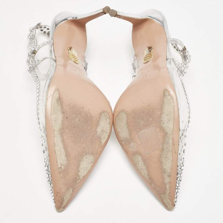 Pre Owned Aquazzura Transparent PVC Crystal Embellished Heaven Slingback Pumps Size 38