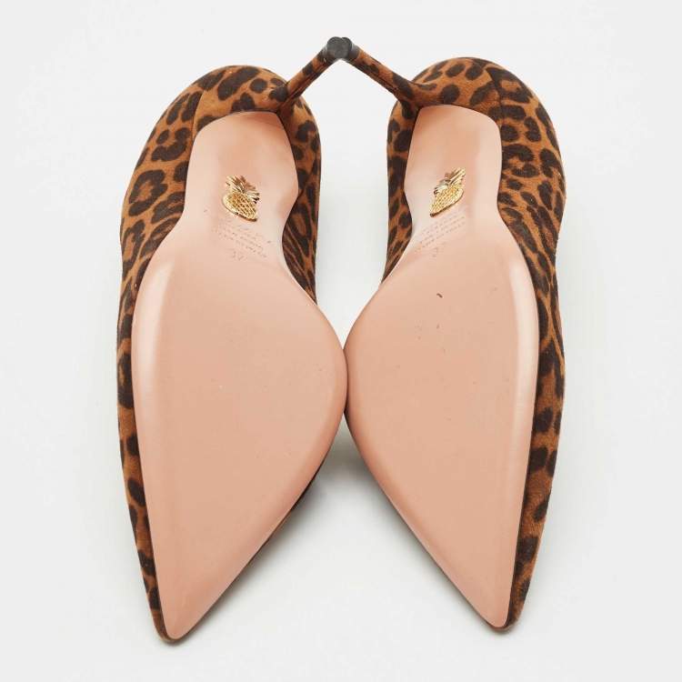 Pre Owned Aquazzura Brown Jaguar Print Suede Purist Pointed Toe Pumps Size 37