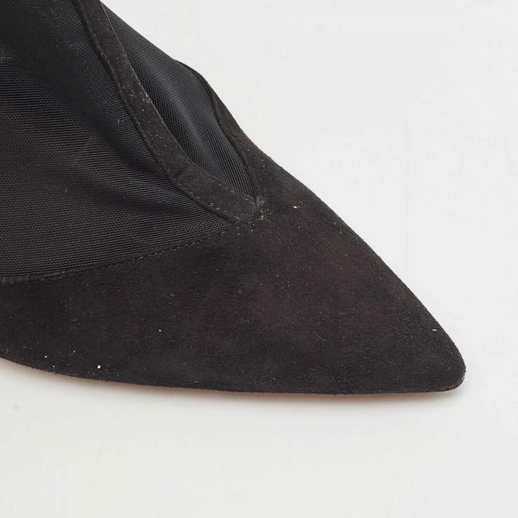 Pre Owned Aquazzura Black Mesh and Suede Pointed Toe Hot Stuff Ankle Booties Size 37