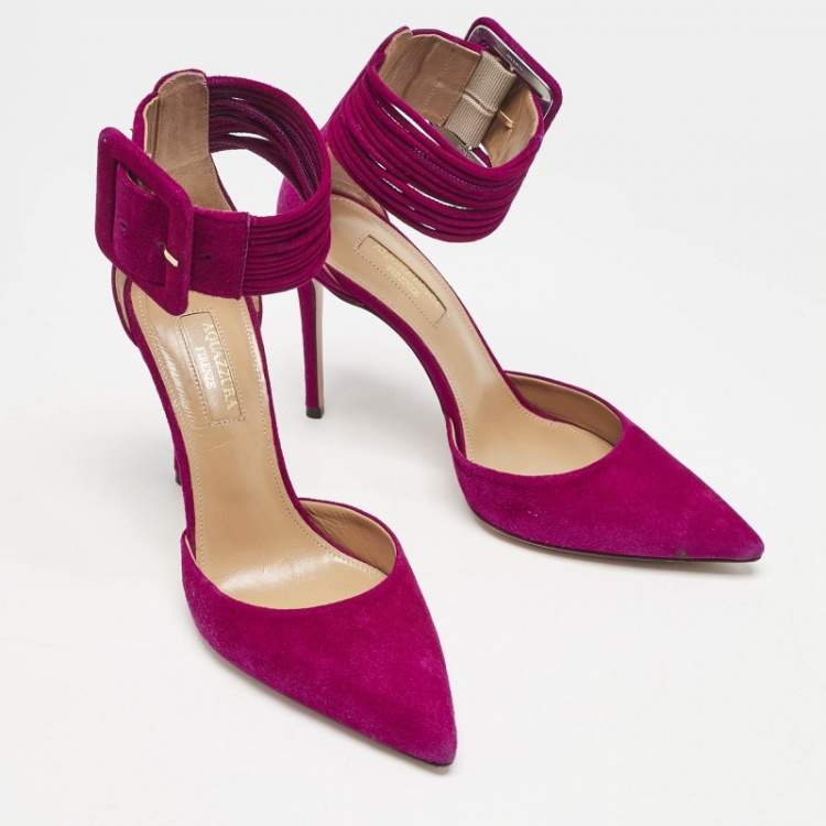 Pre Owned Aquazzura Purple Suede Casablanca Ankle Cuff Pumps Size 36.5