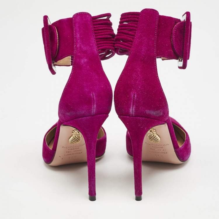 Pre Owned Aquazzura Purple Suede Casablanca Ankle Cuff Pumps Size 36.5
