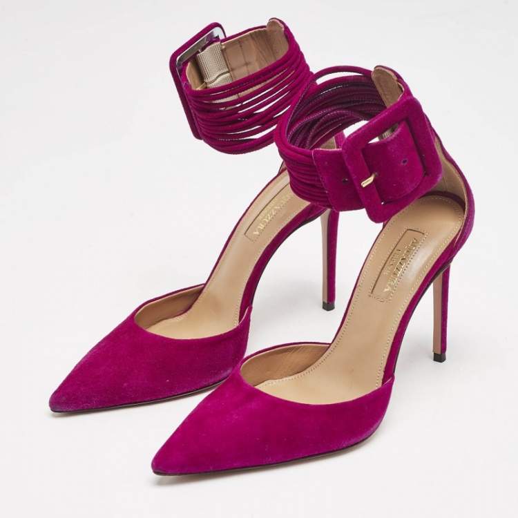 Pre Owned Aquazzura Purple Suede Casablanca Ankle Cuff Pumps Size 36.5