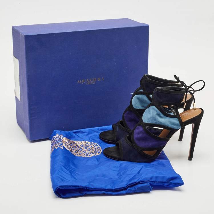 Pre Owned Aquazzura Multicolor Suede Vika Sandals Size 38.5
