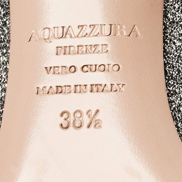مملوكة مسبقًا Aquazzura Silver Metallic Lurex Fabric Forever Marilyn Fringe Pumps Size 38.5
