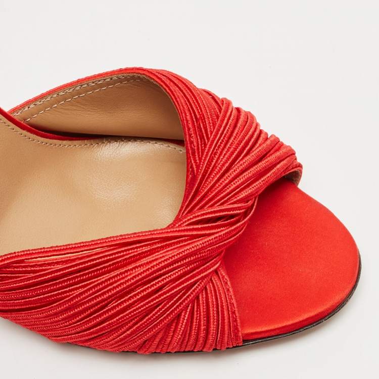 Pre Owned Aquazzura Red Satin Bellini Beauty Ankle Strap Sandals Size 39