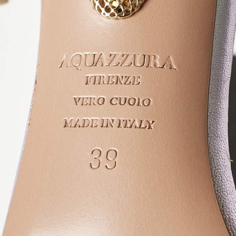 Pre Owned Aquazzura Lilac Leather Love Link Ankle Strap Sandals Size 39