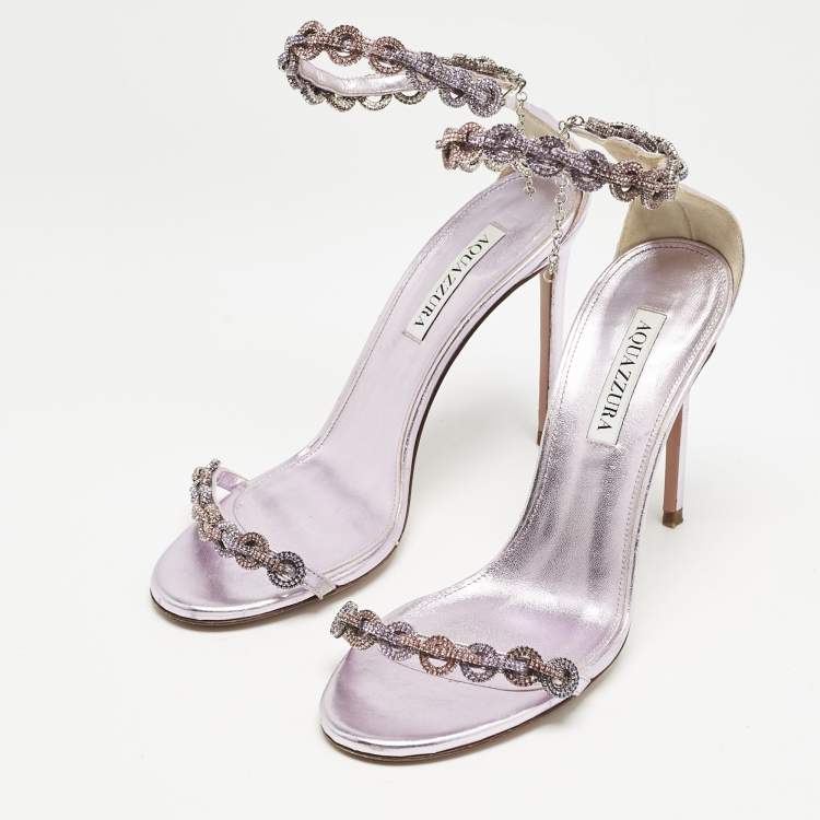 Pre Owned Aquazzura Lilac Leather Love Link Ankle Strap Sandals Size 39
