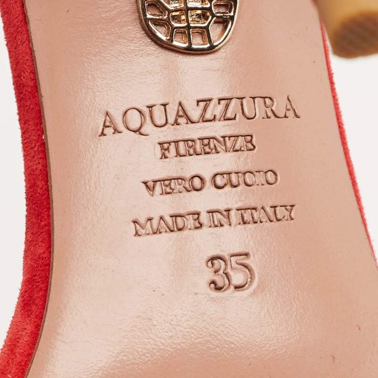 Pre Owned Aquazzura Red Suede Wild Thing Ankle Strap Sandals Size 35