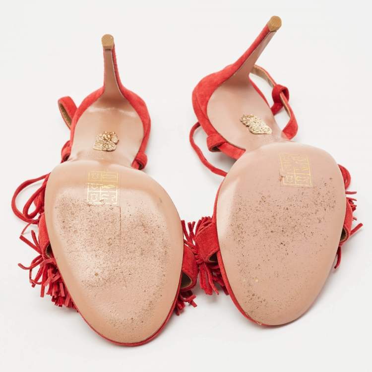 Pre Owned Aquazzura Red Suede Wild Thing Ankle Strap Sandals Size 35