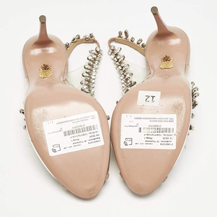 Pre Owned Aquazzura Beige Leather and PVC Temptation Slingback Sandals Size 37