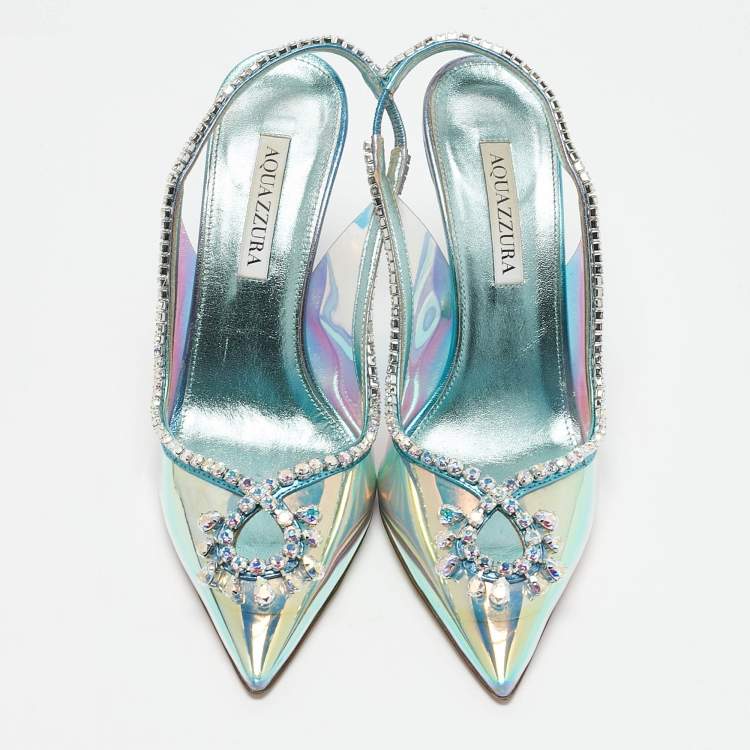Pre Owned Aquazzura Transparent Crystal Embellished PVC Heaven Slingback Pumps Size 38.5