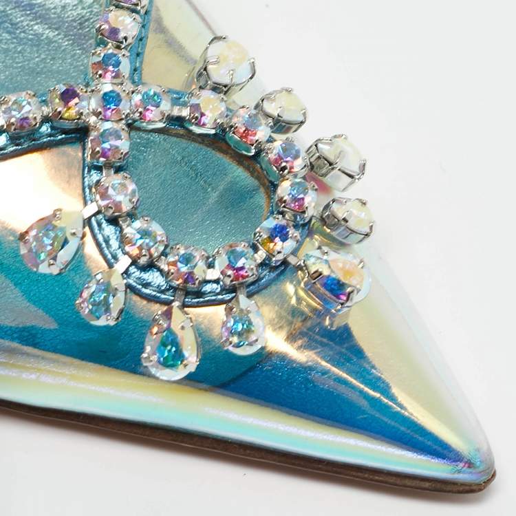 Pre Owned Aquazzura Transparent Crystal Embellished PVC Heaven Slingback Pumps Size 38.5