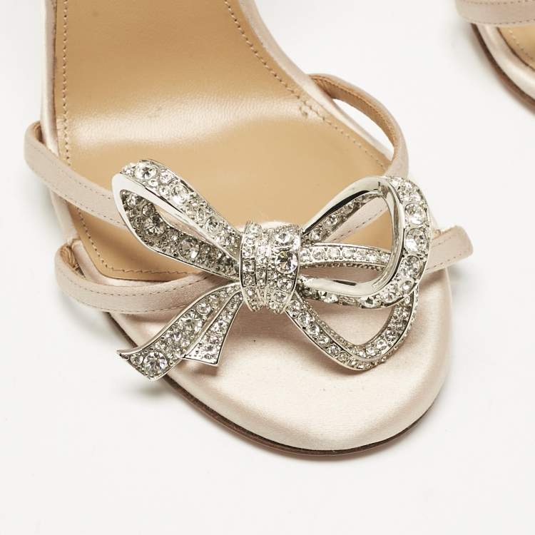 Pre Owned Aquazzura Beige Satin Bow Embellished Babe Slingback Sandals Size 39
