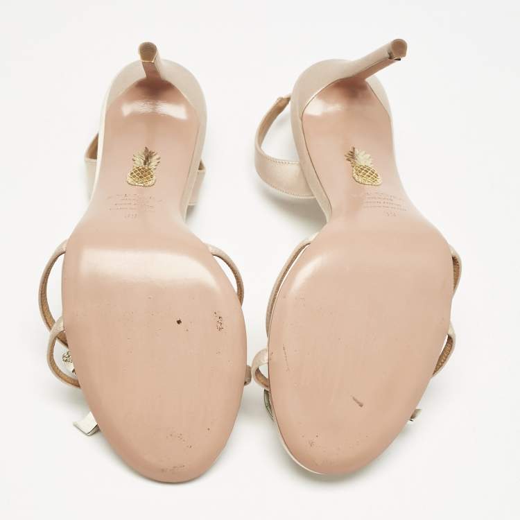 Pre Owned Aquazzura Beige Satin Bow Embellished Babe Slingback Sandals Size 39