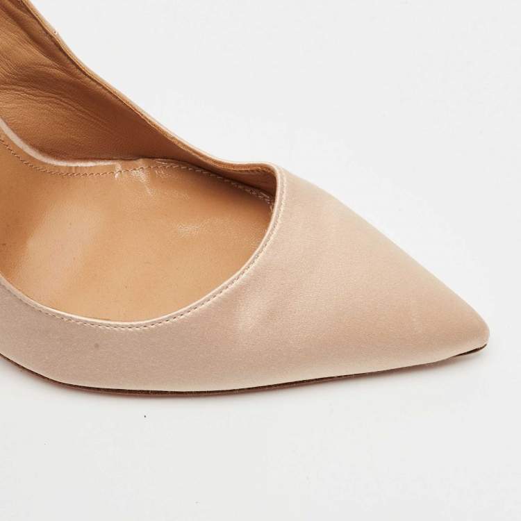 Pre Owned Aquazzura Beige Satin Forever Marilyn Cut Out Tassel Detail Pumps Size 39