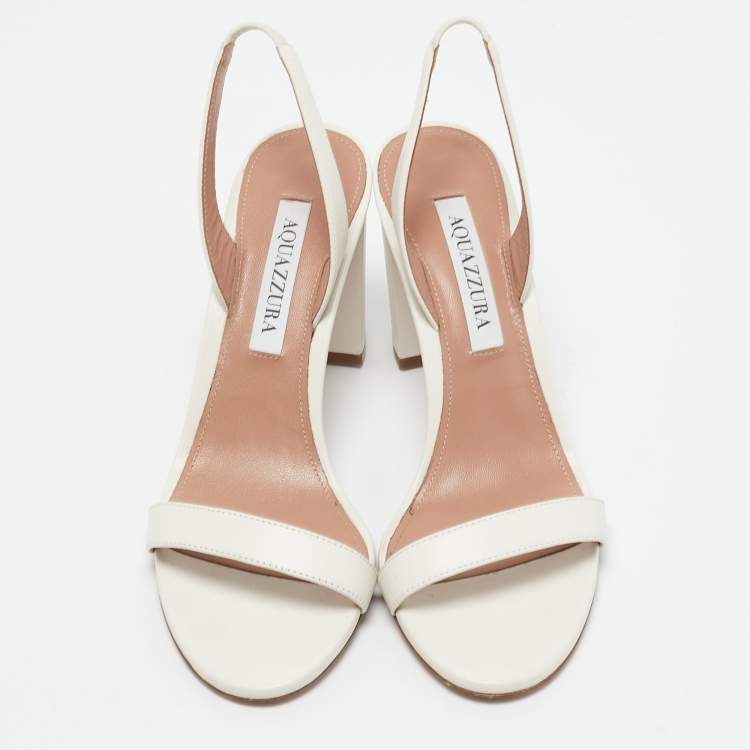 Pre Owned Aquazzura White Leather So Nude Slingback Sandals Size 37.5