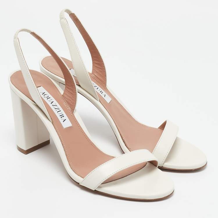 Pre Owned Aquazzura White Leather So Nude Slingback Sandals Size 37.5