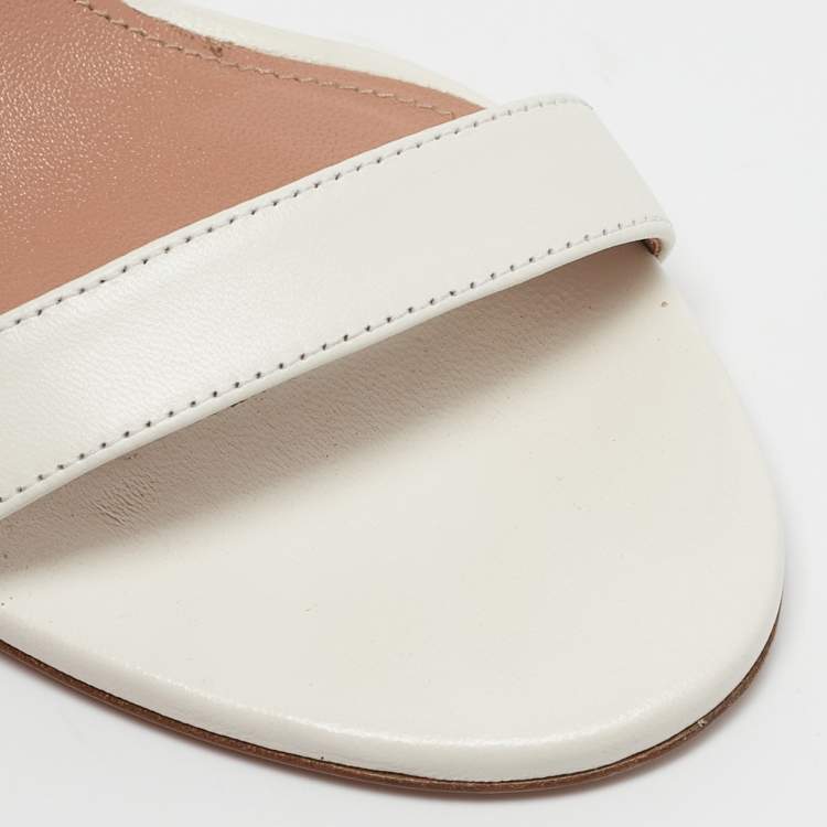 Pre Owned Aquazzura White Leather So Nude Slingback Sandals Size 37.5