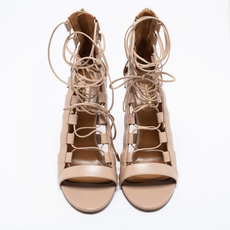 Pre Owned Aquazzura Beige Leather Amazon Ankle Strap Sandals Size 40