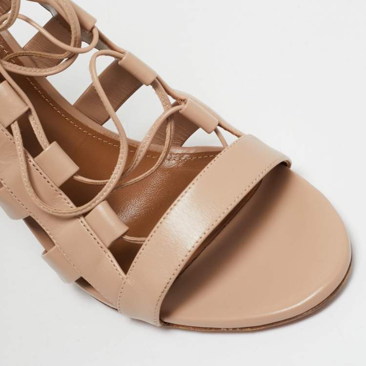 Pre Owned Aquazzura Beige Leather Amazon Ankle Strap Sandals Size 40