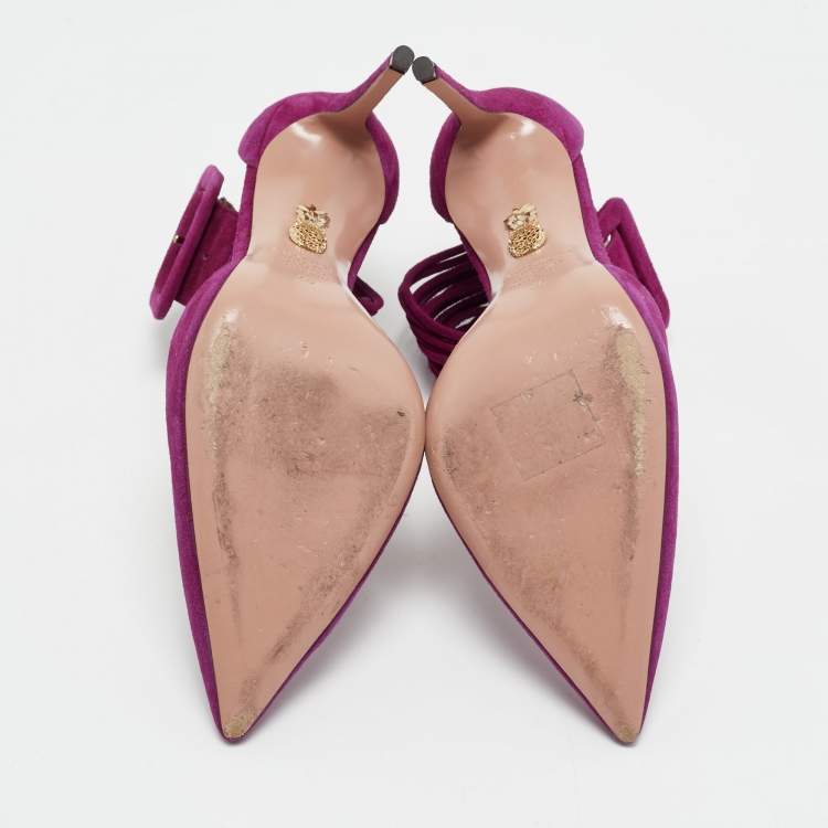 Pre Owned Aquazzura Purple Suede Casablanca Ankle Cuff Pumps Size 40