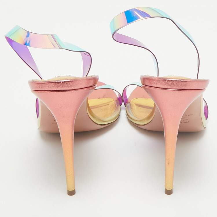 Pre Owned Aquazzura Multicolor PVC So Nude Slingback Sandals Size 41         