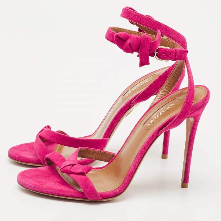 Pre Owned Aquazzura Pink Suede Disco Ankle Wrap Sandals Size 37
